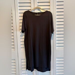Eileen Fisher Gry Blk Dress T Shirt Style Mini Slit Sides Short Sleeve Lt TKnit
